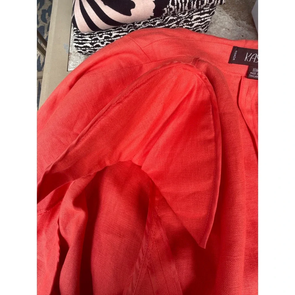 Kasper Woman Coral Pink Linen Blend Blazer and Tank Set 18W Pick Stitch 2 Piece